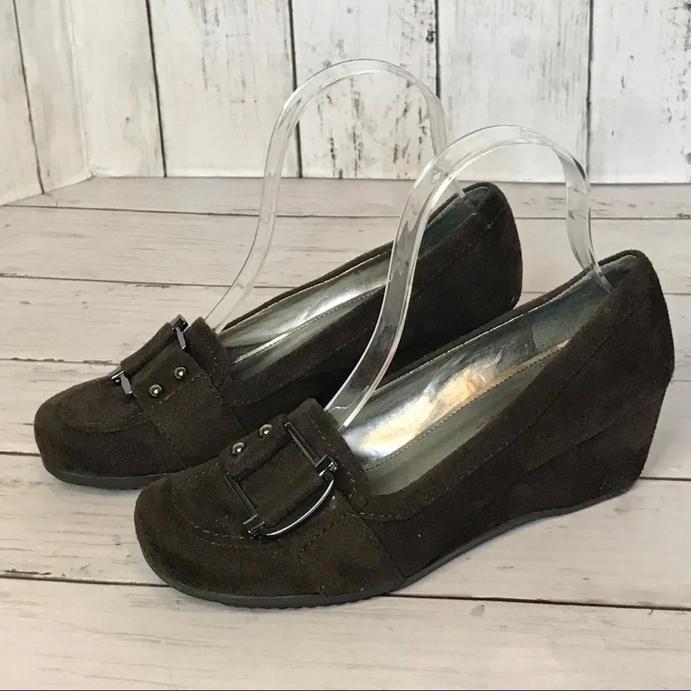 Marc Fisher Suede Buckle Wedges